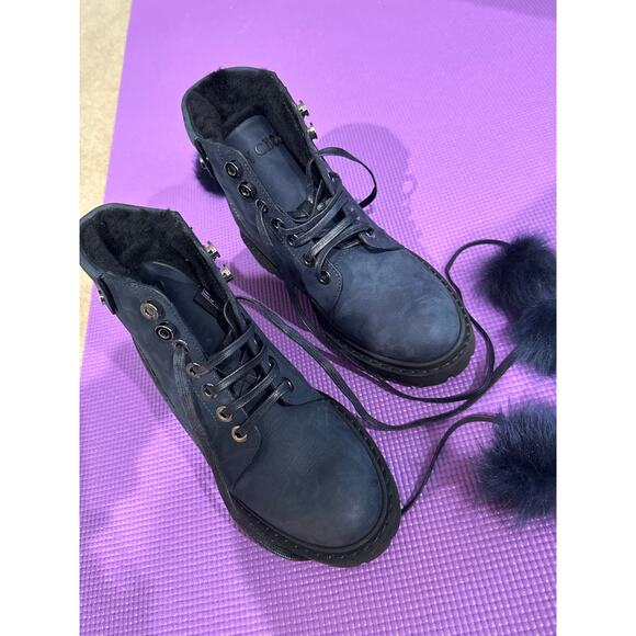 Jimmy Choo Leather Boots Sz 7 Lamb Shearling Fur Pom Pom Made in Italy NEW shoes - Picture 12 of 12